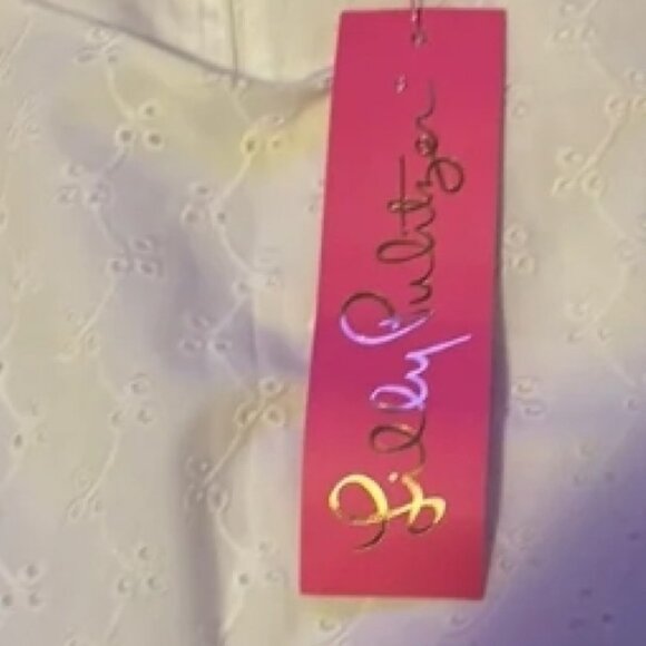 Lilly Pulitzer White Ditsy Vine Eyelet Short Puff Sleeved XL Blouse 🆕📦⌚🏃💨⚡🚚 - Picture 5 of 16